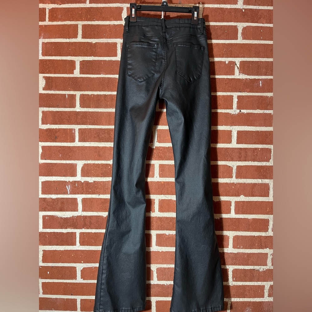 Edikted Luna Faux Leather Flare Jeans. Medium - Picture 2 of 6